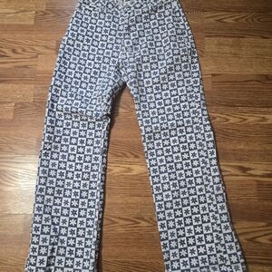 Baevely Blue and White Flower Patterned Boot Cut Jeans Size L